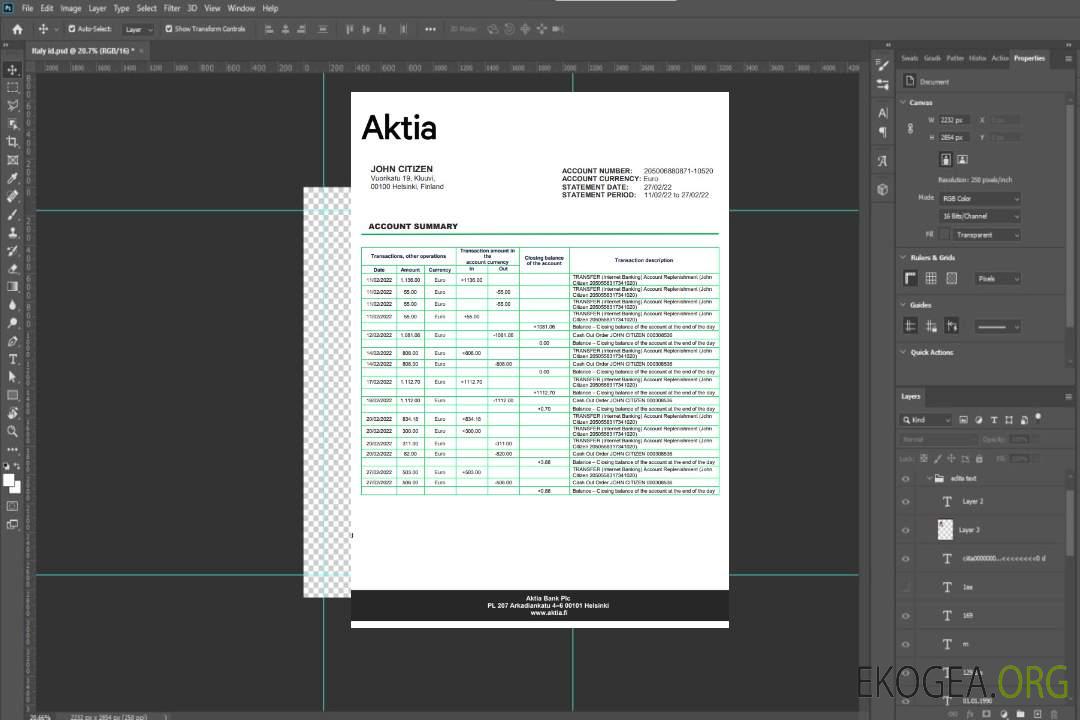 Relevé bancaire Aktia en Finlande template